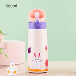 Bouteille isotherme en acier inoxydable pour enfants, avec paille et étui, motif dessin animé, anti-fuite, bouteille d'eau isotherme pour enfants