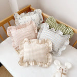 Oreiller pour bébé à volants en mousseline de style nordique, coussin amovible et lavable en coton pour nouveau-né, 28 x 34 cm