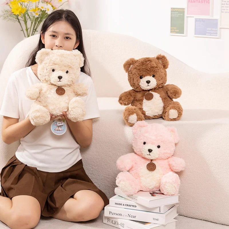 Peluche ours Kawaii de 35 cm, de haute qualité, avec plaque signalétique, adorable et gros ours, décoration d'intérieur, cadeau de Noël pour garçons et filles