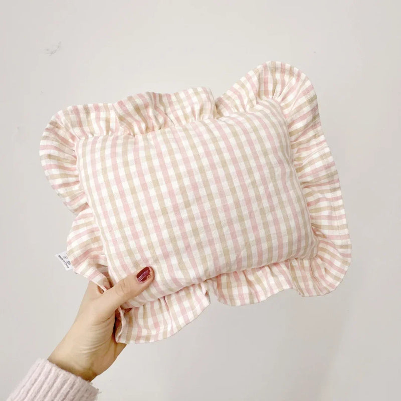 Oreiller pour bébé à volants en mousseline de style nordique, coussin amovible et lavable en coton pour nouveau-né, 28 x 34 cm