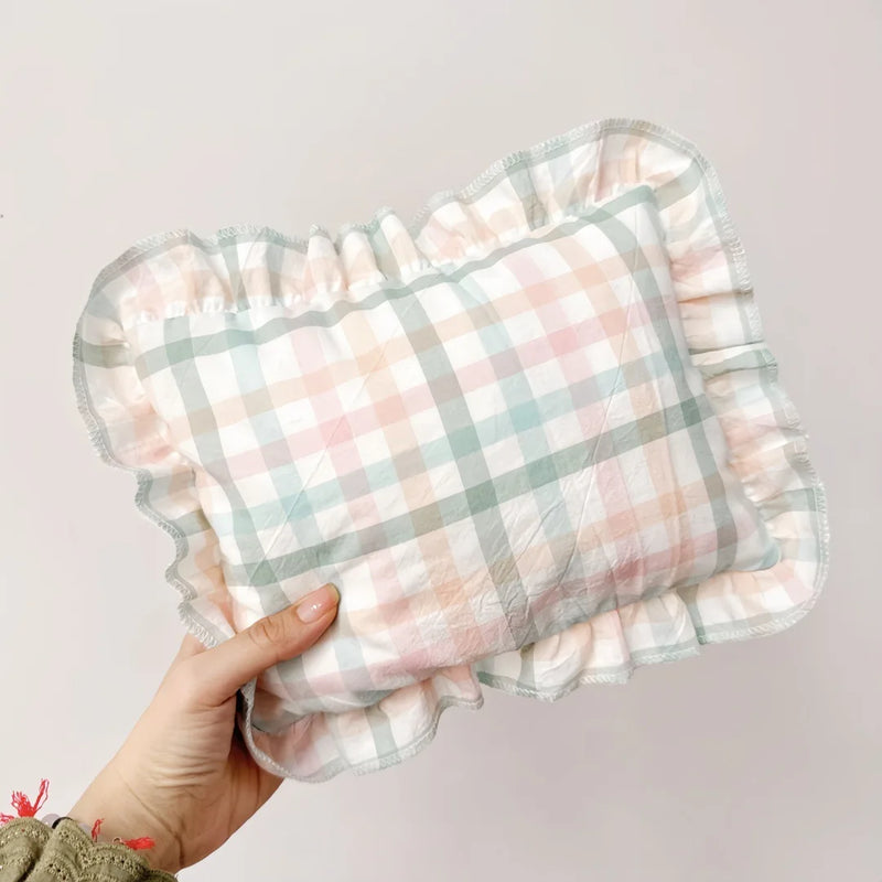 Oreiller pour bébé à volants en mousseline de style nordique, coussin amovible et lavable en coton pour nouveau-né, 28 x 34 cm