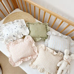 Oreiller pour bébé à volants en mousseline de style nordique, coussin amovible et lavable en coton pour nouveau-né, 28 x 34 cm