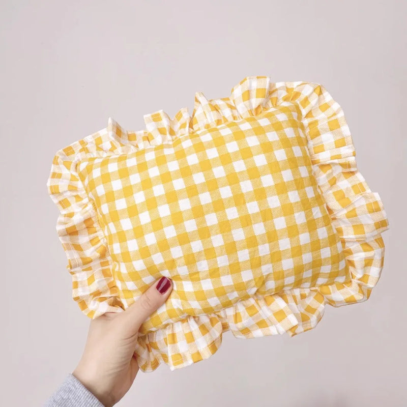 Oreiller pour bébé à volants en mousseline de style nordique, coussin amovible et lavable en coton pour nouveau-né, 28 x 34 cm