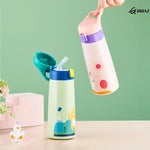 Bouteille isotherme en acier inoxydable pour enfants, avec paille et étui, motif dessin animé, anti-fuite, bouteille d'eau isotherme pour enfants