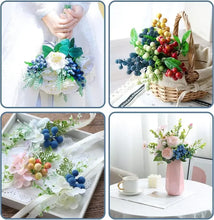 Load image into Gallery viewer, Myrtille artificielle avec tiges, Fruits réalistes pour mariage, Bouquet de mariée DIY, décoration de fête de cuisine à domicile, 4 pièces
