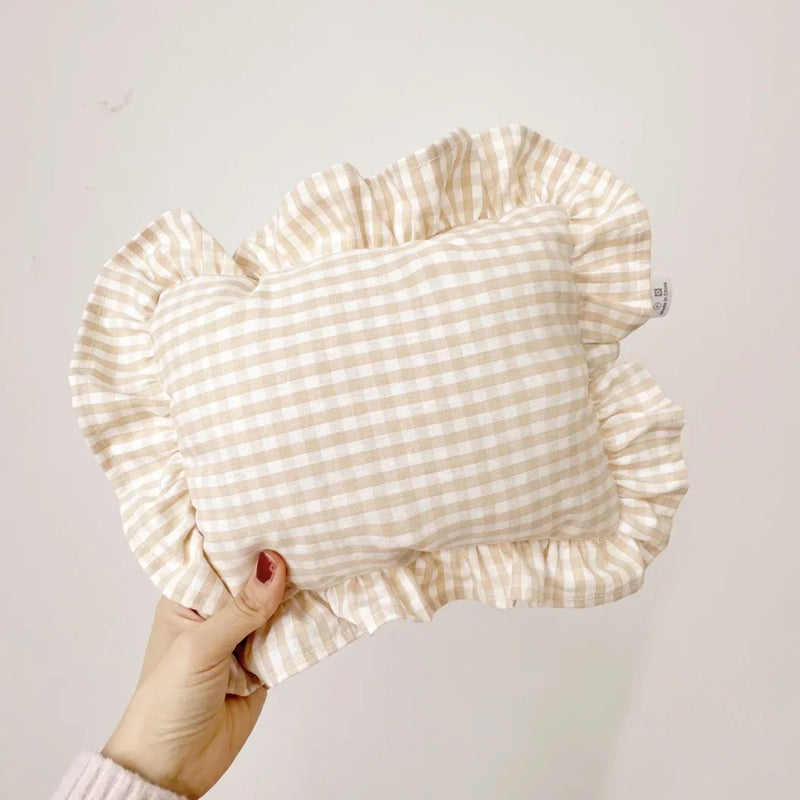 Oreiller pour bébé à volants en mousseline de style nordique, coussin amovible et lavable en coton pour nouveau-né, 28 x 34 cm