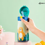 Bouteille isotherme en acier inoxydable pour enfants, avec paille et étui, motif dessin animé, anti-fuite, bouteille d'eau isotherme pour enfants
