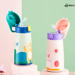 Bouteille isotherme en acier inoxydable pour enfants, avec paille et étui, motif dessin animé, anti-fuite, bouteille d'eau isotherme pour enfants