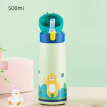 Bouteille isotherme en acier inoxydable pour enfants, avec paille et étui, motif dessin animé, anti-fuite, bouteille d'eau isotherme pour enfants