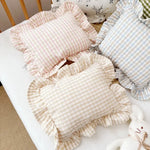 Oreiller pour bébé à volants en mousseline de style nordique, coussin amovible et lavable en coton pour nouveau-né, 28 x 34 cm