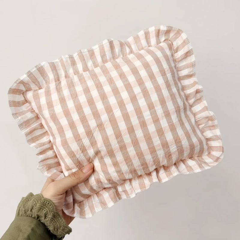 Oreiller pour bébé à volants en mousseline de style nordique, coussin amovible et lavable en coton pour nouveau-né, 28 x 34 cm